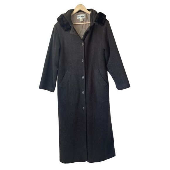 L.L. Bean Vintage Brown Wool Blend Fleece Hooded Coat Sz M - Picture 1 of 5